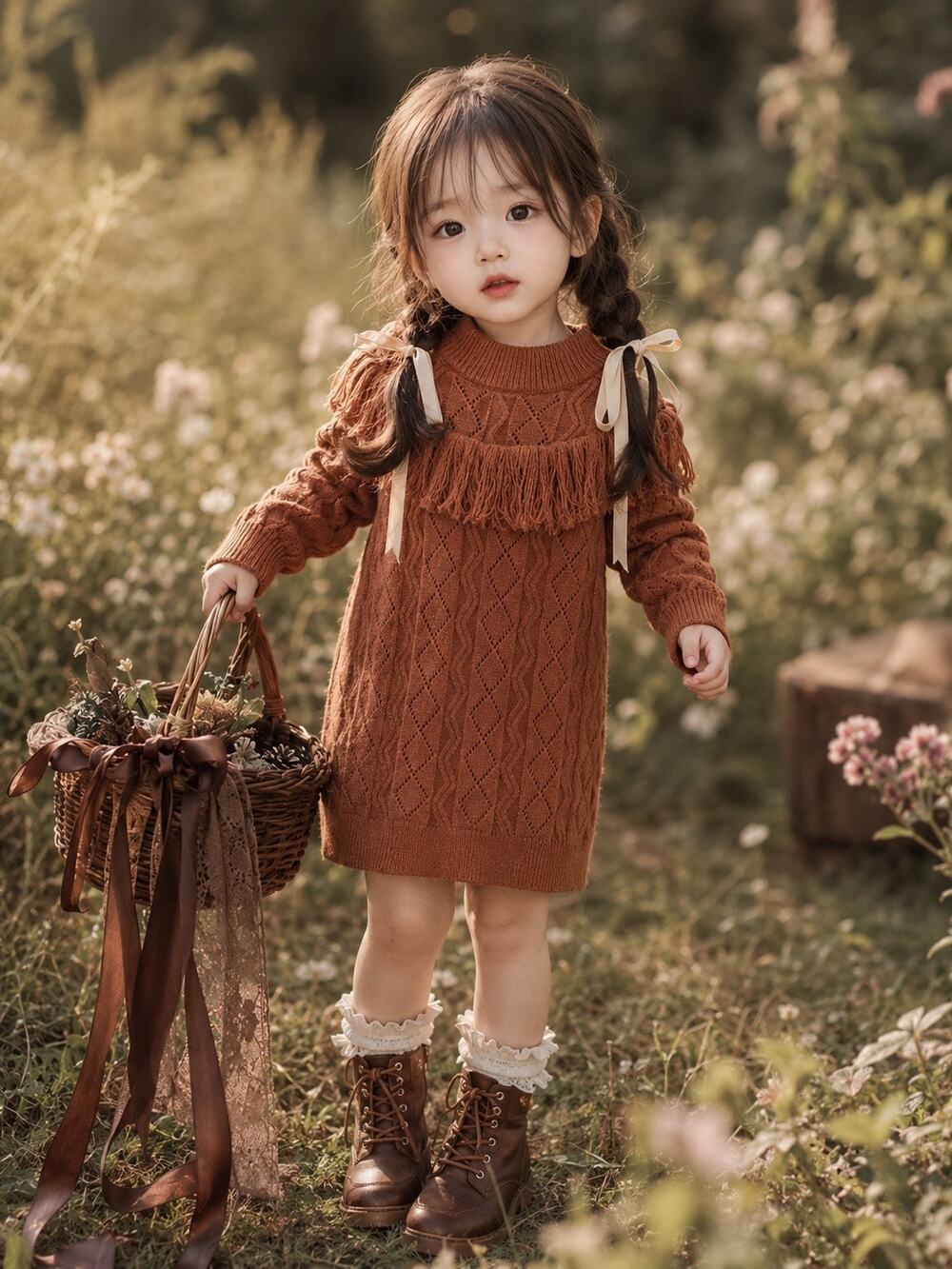 Autumn Breeze Pumpkin Spice Cozy Fringe Slouchy Sweater Dress 3/4